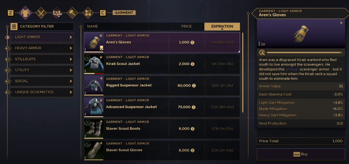 dune awakening market board